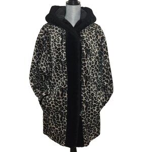 Faux Fur Cheetah Leopard Reversible Swing Car Coat sz L